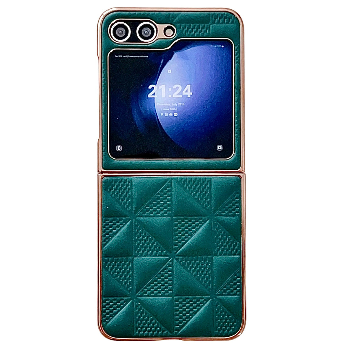 For Samsung Galaxy Z Flip6 5G Case Electroplating Frame Leather + PC Grid Texture Phone Cover - Dark Green For Samsung Galaxy Z Flip6 5G Case Electroplating Frame Leather + PC Grid Texture Phone Cover - Dark Green